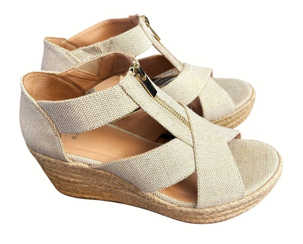 A New Day Womens Beige Zip Canvas Espadrille Platform Wedge Sandals Size 7.5